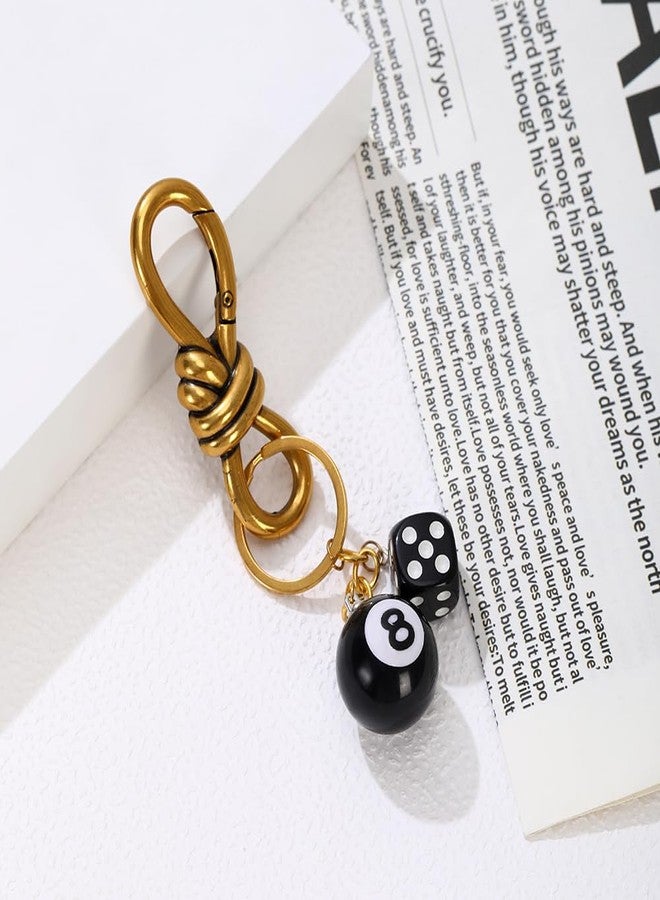 Dhdfisd Twist Knot Clasp Keychain 8 Ball Dice Keychain Bag purse handbag Charms Fashion Accessory Heavy Duty Snap Hook (Golden) - Image 5